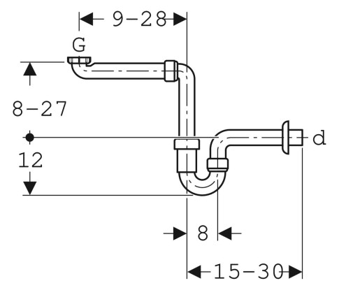 Geberit Rohrbogengeruchsverschluss für Waschbecken, Raumsparmodell, Abgang horizontal: d=40mm, G=1 1-151107111