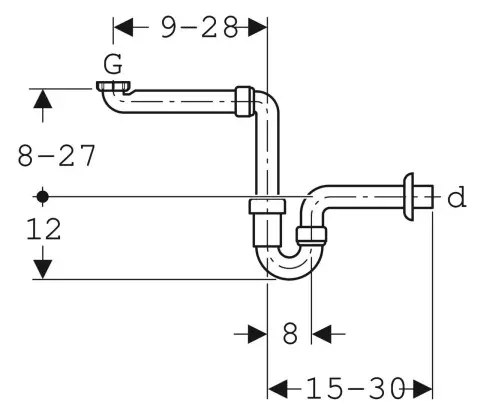 Geberit Rohrbogengeruchsverschluss für Waschbecken, Raumsparmodell, Abgang horizontal: d=40mm, G=1 1-151107111