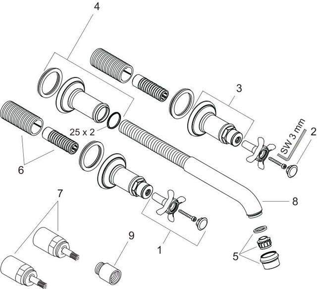 hansgrohe Fertigmontageset Axor Montreux DN 15, chrom, UP-Waschtisch-3-Loch-Armatur-16532000