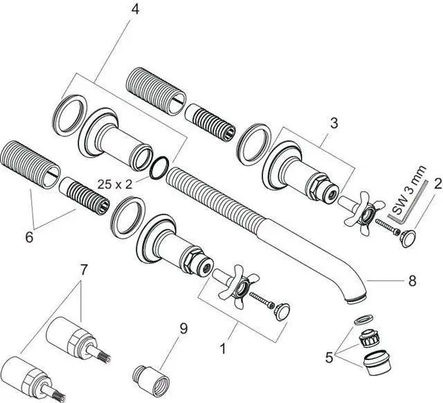 hansgrohe Fertigmontageset Axor Montreux DN 15, chrom, UP-Waschtisch-3-Loch-Armatur-16532000