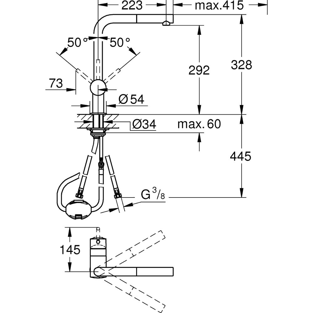 GROHE Spültisch-Einhebelmischer Minta 1/2", L-Auslauf, herausziehbarer Mousseur, chrom -32168000