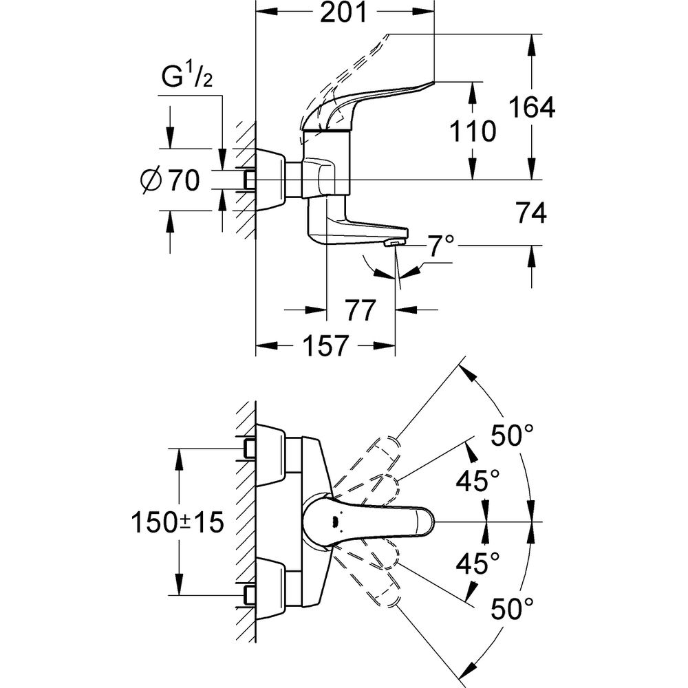 GROHE Waschtisch-Einhebelmischer Euroeco Special 1/2", Ausladung 15,7 cm, S-Anschlüsse, chrom -32770000