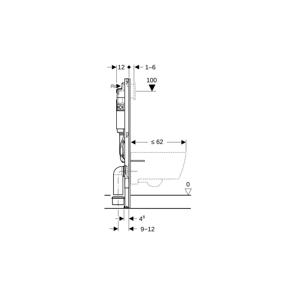 Geberit DuofixBasic Element für Wand-WC, 112 cm, mit Delta UP-Spülkasten 12 cm 458.103.00.1-458103002