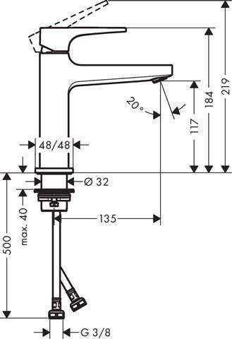 Waschtisch-Einhebelmischer Metropol 110 Ausladung 135mm, Push-Open Ablaufgarnitur, chrom-32507000