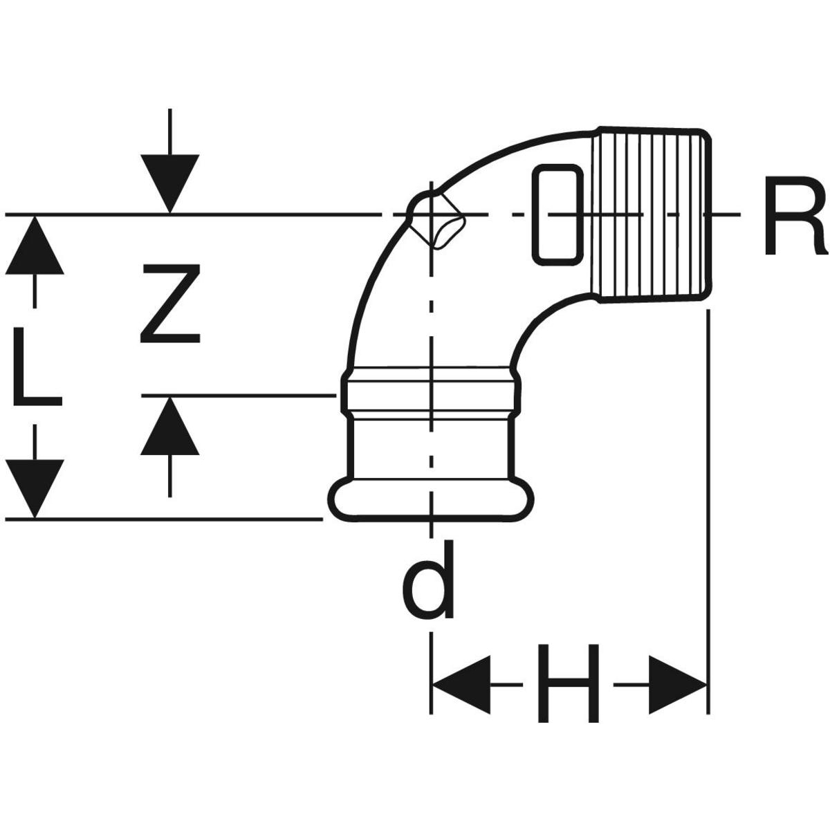 Geberit Übergangswinkel 90° mit Außengewinde Rotguss Mapress-63873