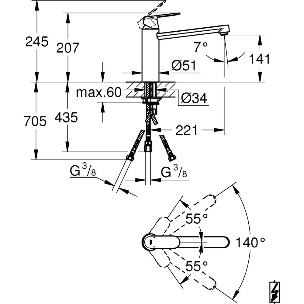 GROHE Spültisch-Einhebelmischer Eurosmart Cosmopolitan 1/2", ND, mittelhoher Auslauf, chrom -30194000