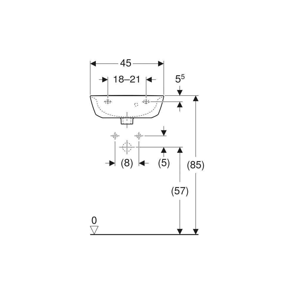 Geberit Handwaschbecken Renova 45x36cm, we, m HL, m ÜL asymmetrisch-500375011