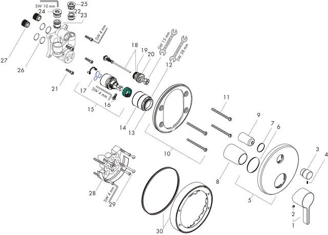 hansgrohe Fertigmontageset Metris S UP-Wannen-Einhebelmischer, mit Sicherungskombination, chrom-31466000