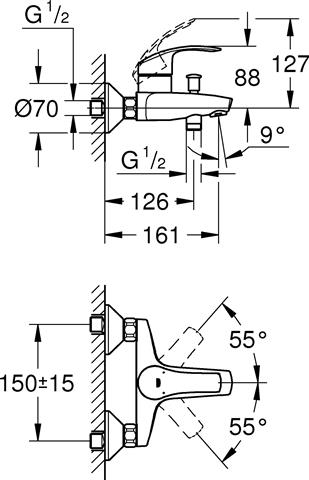 GROHE Wannen-Einhebelmischer Eurosmart chrom, Wandmontage, mit Temperaturbegrenzer-33300002