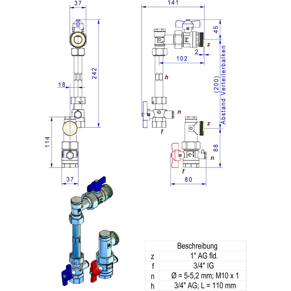 Strawa Anschlussgarnitur e-class AG-V-WMZ-2F 3/4" AG, vertikal -55e331608