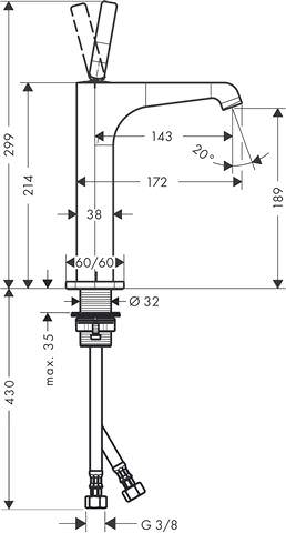 Waschtisch-Einhebelmischer Axor Citterio E 190 Ausladung 143 mm, nicht verschließbares Ventil, für W-36103000