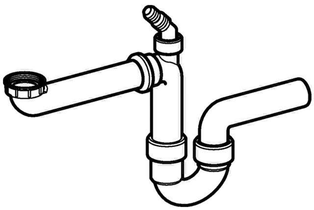 Geberit Rohrbogengeruchsverschluss für Spülbecken, Raumsparmodell, mit Winkelschlauchtülle, Abgang h-152819111