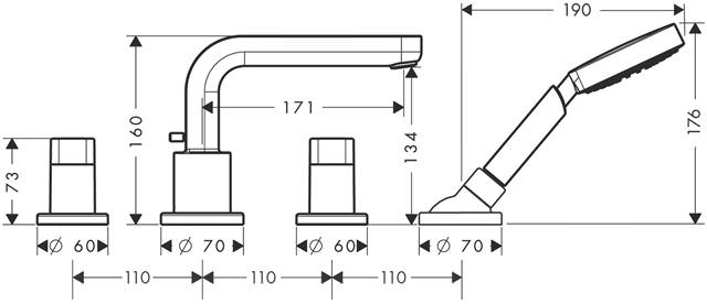 hansgrohe Fertigmontageset Metris S Auslauf 171 mm, für 4-Loch-Wannenrandarmatur, chrom-31446000