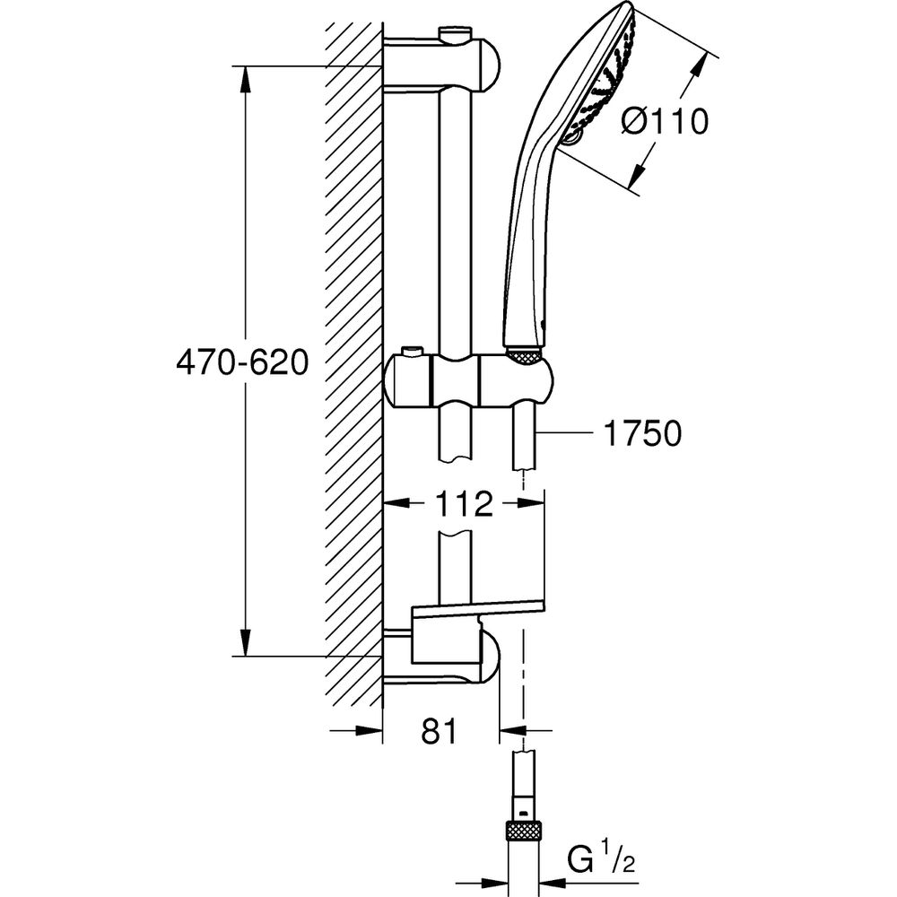 GROHE Brausegarnitur Euphoria 110 Massage Brausestange 60cm, mit Durchflusskonstanthalter 9,5 l/min, chrom-27243001