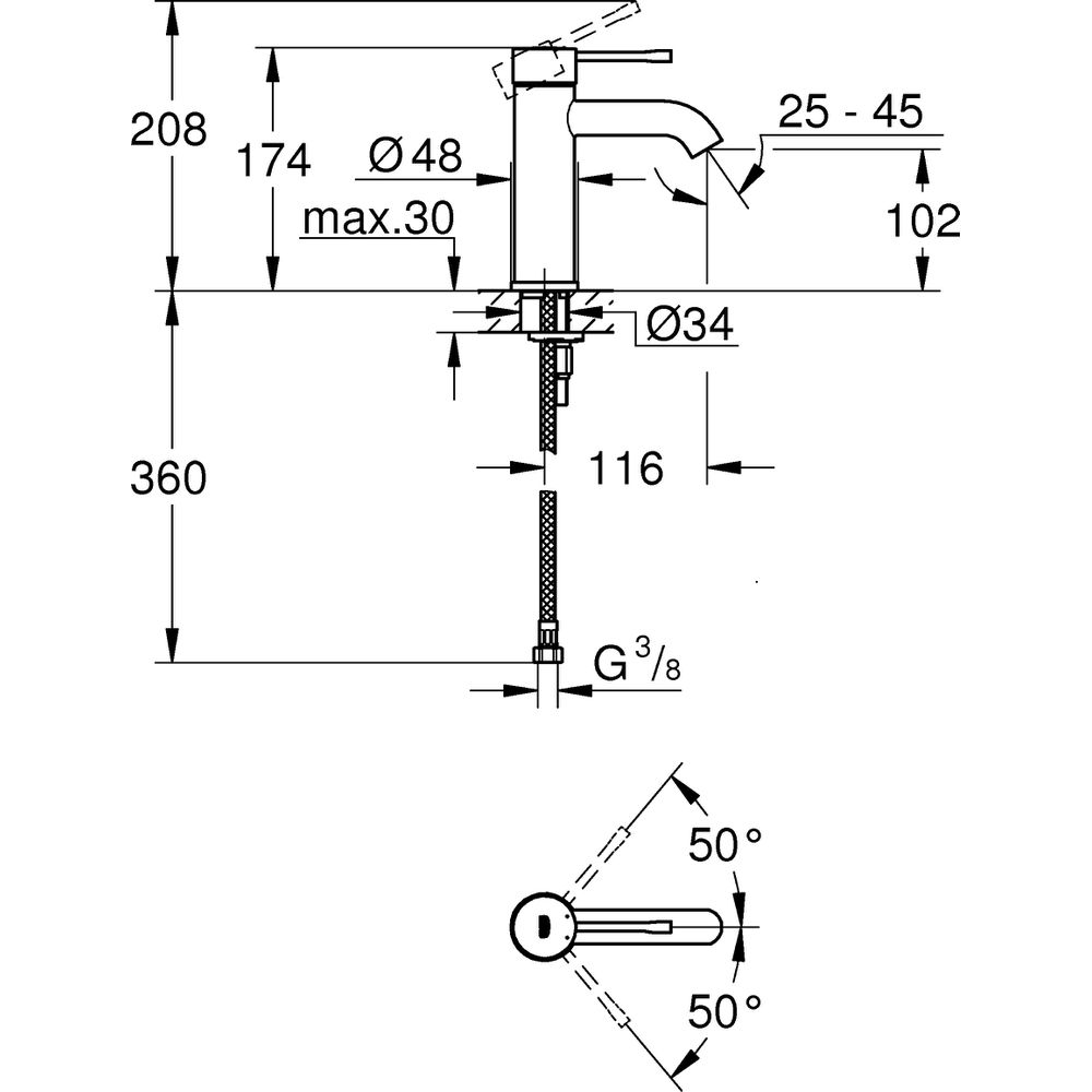 GROHE EH-WT-Batterie Essence 24172_1 S-Size, glatter Körper, phantom black-24172KF1