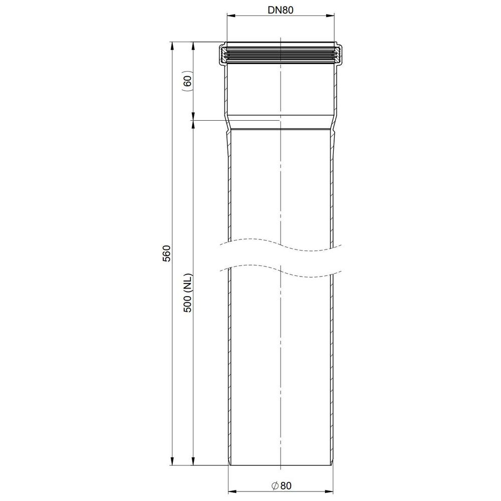 ATEC Rohr PolyTop 500 mm, DN 80, kürzbar-01318