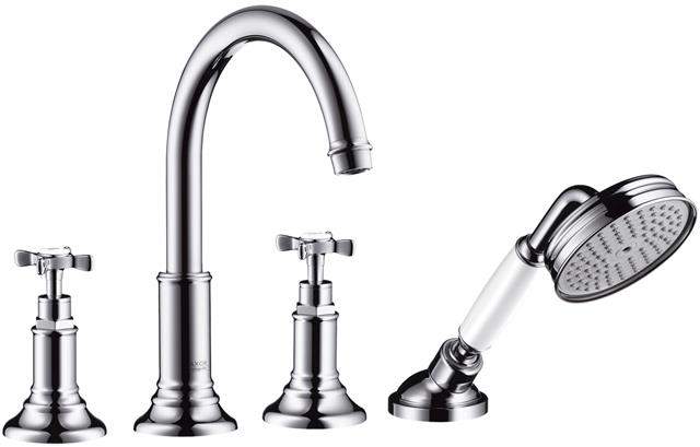 hansgrohe Fertigmontageset Axor Montreux DN 15, chrom, 4-Loch-Armatur, Wannenrandmontage, Kreuzgriff-16546000