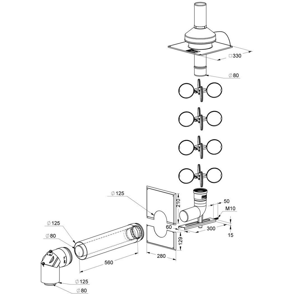 ATEC Schacht-Set PolyTwin DN 80/125-DN 80, PP-Abgassystem/PP, weiß-01571