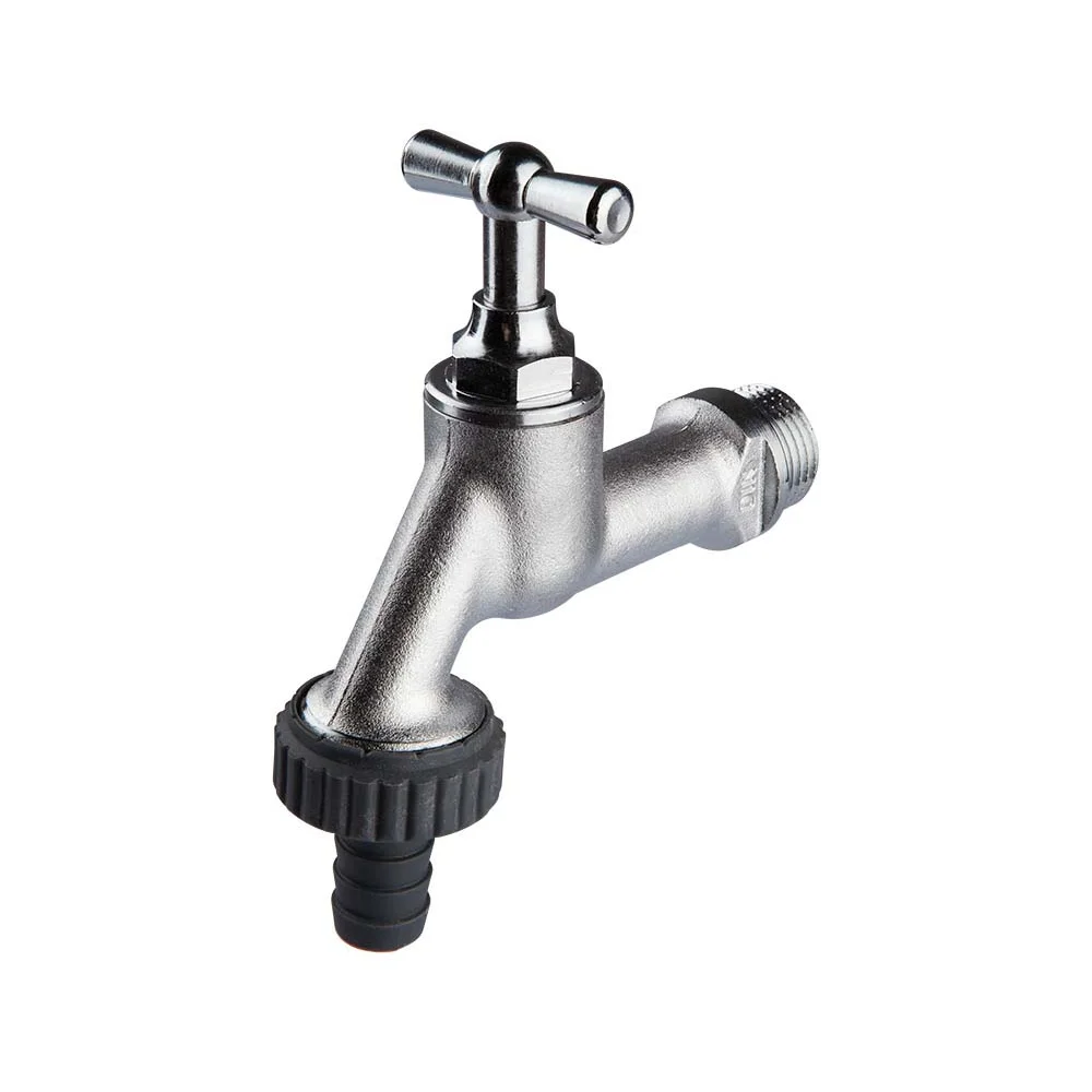 Auslaufventil, Messing, m. Knebelgriff m. Schlauchverschr., pol. verchr., 3/4", -00104