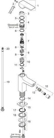 hansgrohe Bidet-Einhebelmischer Metropol mit Hebelgriff Ausladung 129mm, Push-Open Ablaufgarnitur, c-32520000