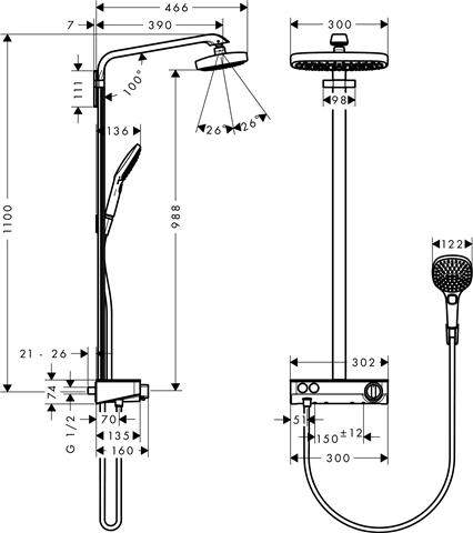 Showerpipe Raindance Select E 300 2jet, mit Ablage, chrom-27126000