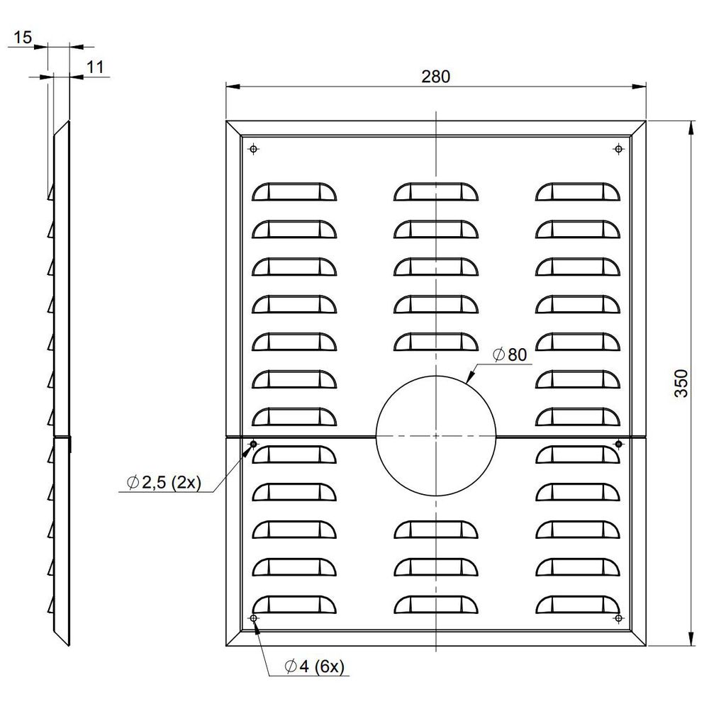 ATEC Wandblende PolyTop DN 80, 280 x 350 mm, mit Hinterlüftung-01330