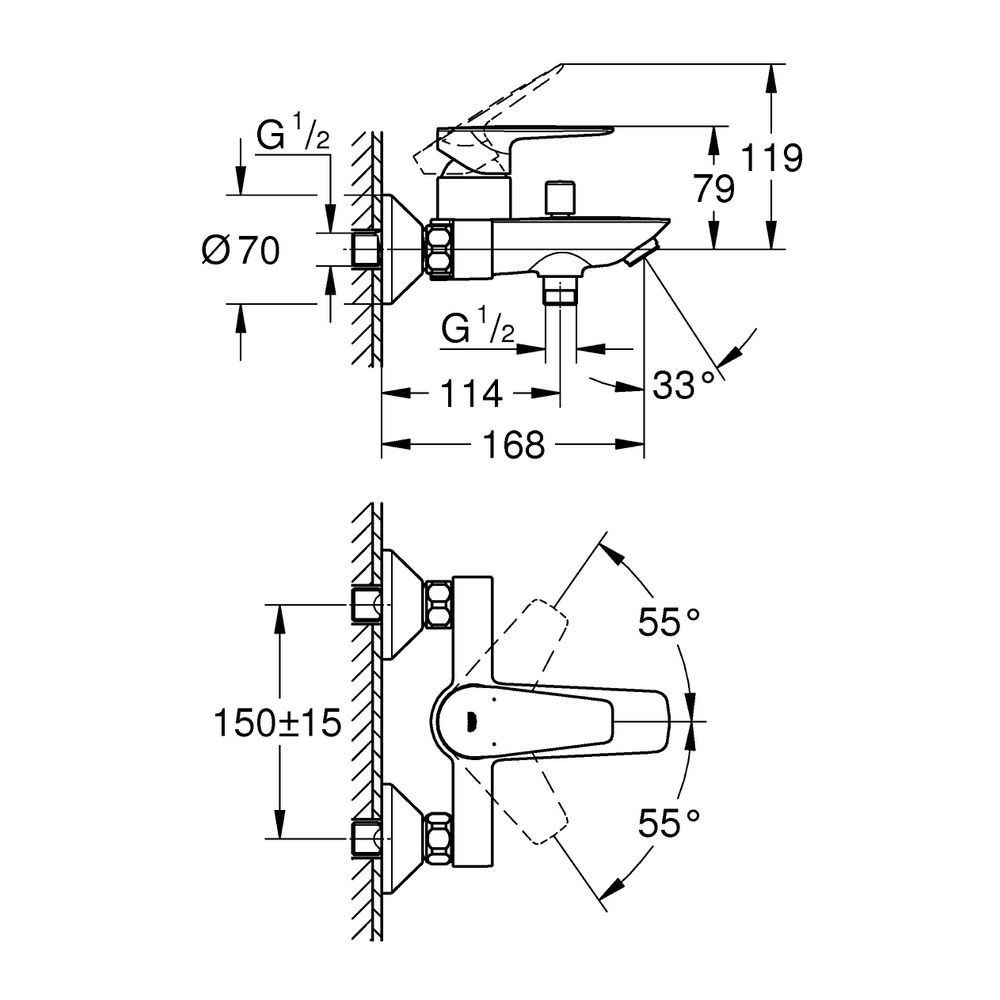 GROHE Wannen-Einhebelmischer BauEdge 1/2", Wandmontage, chrom -23604001