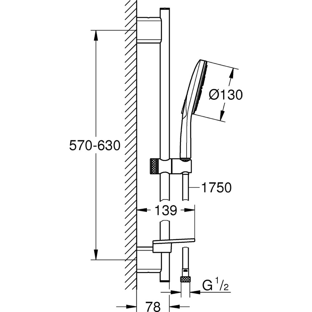 GROHE Brausegarnitur Rainshower SmartActive 130 Brausestange 60cm, 3 Strahlarten, chrom-26546000