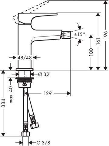 hansgrohe Bidet-Einhebelmischer Metropol mit Hebelgriff Ausladung 129mm, Push-Open Ablaufgarnitur, c-32520000