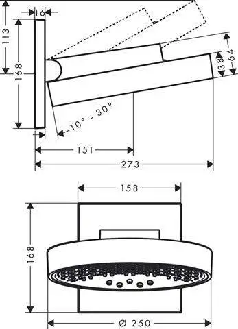 Rainfinity Kopfbrause 250 3jet, mit Wandanschluss, Ausladung: 273mm, chrom-26232000 Rainfinity Kopfbrause 250 3jet, mit Wandanschluss, Ausladung: 273mm, chrom-26232000