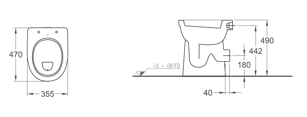 Geberit Stand-Flachspül-WC Care Paris 10cm erhöht, Abgang waagerecht, weiß -4020000