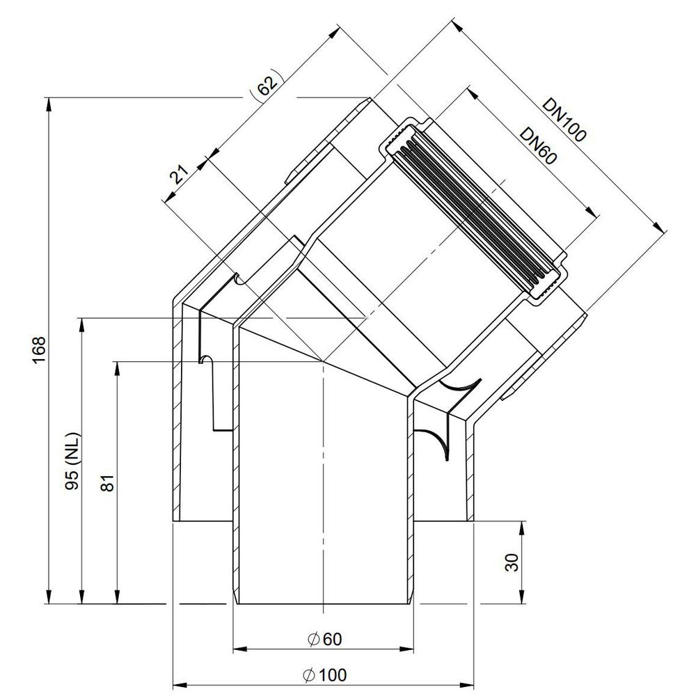 ATEC Bogen PolyTwin 45°, DN 60/100, PP, konzentrisch, weiss-00515