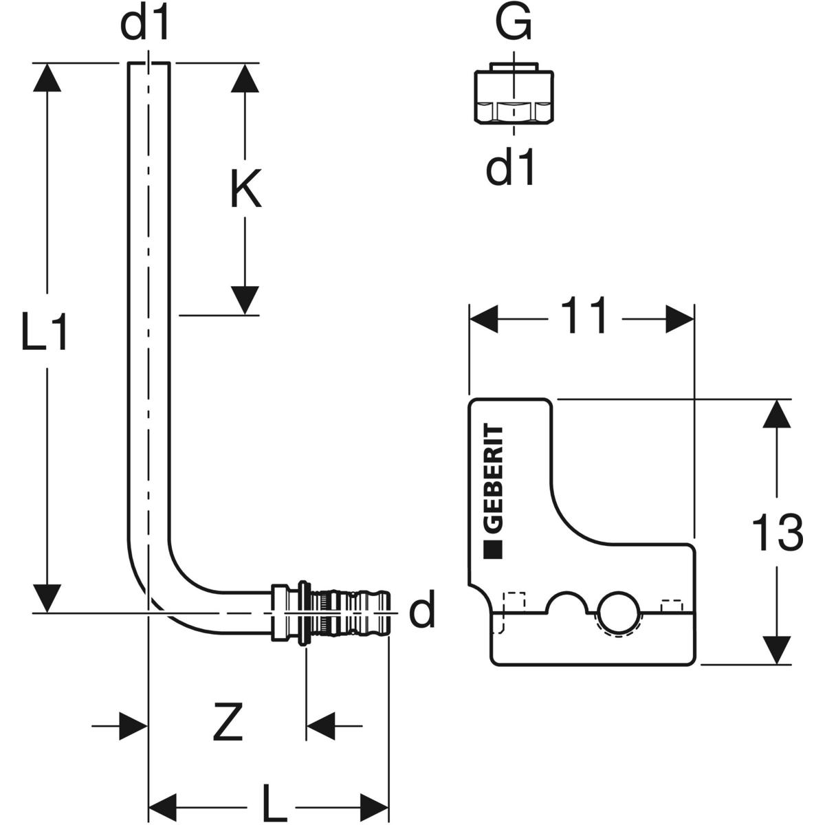 Geberit Metallrohr-Anschlussbogen Mepla-611250227