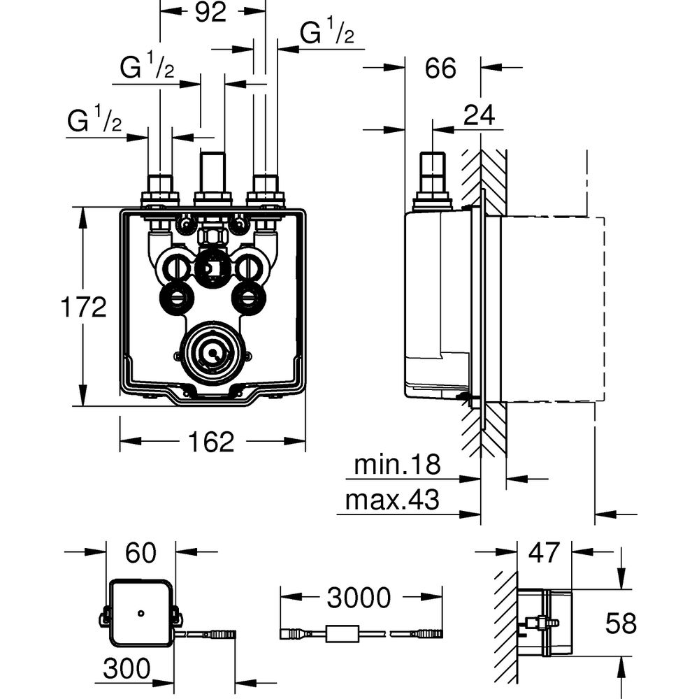 GROHE UP-Einbaukörper Eurosmart CE mit Trafo, für Brause, mit thermostatischer Mischeinrichtung-36459000