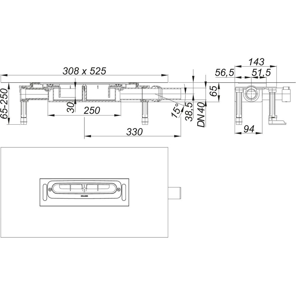 Dallmer Ablaufgehäuse DallFlex Plan DN 40-539014