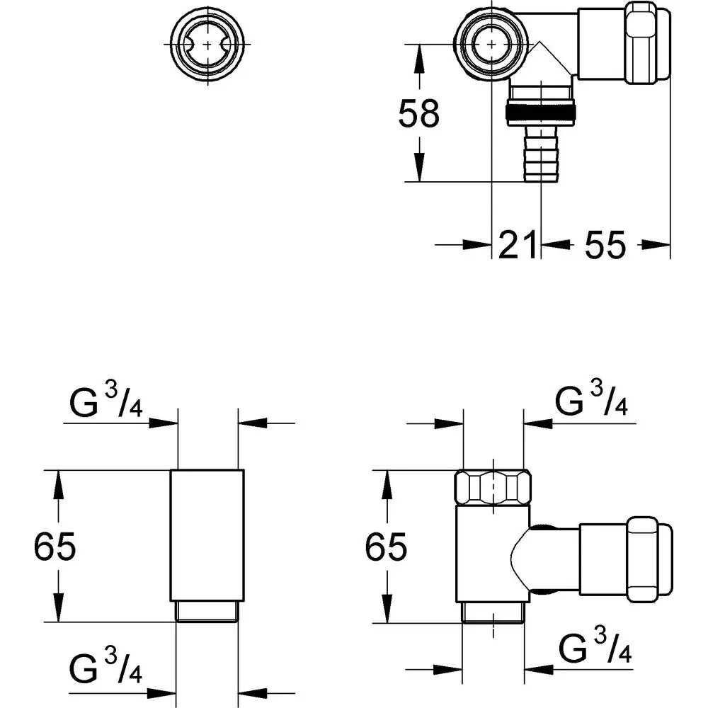 GROHE WAS-Ventil Batterie 3/4", chrom, Anschluss rechts -41043000