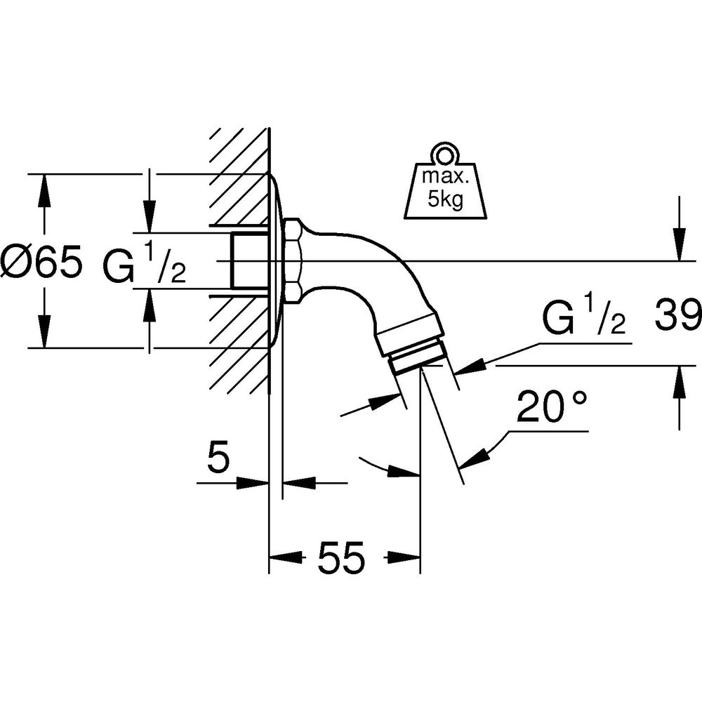 GROHE Brausearm Relexa Ausladung 5,5cm, chrom-28429000