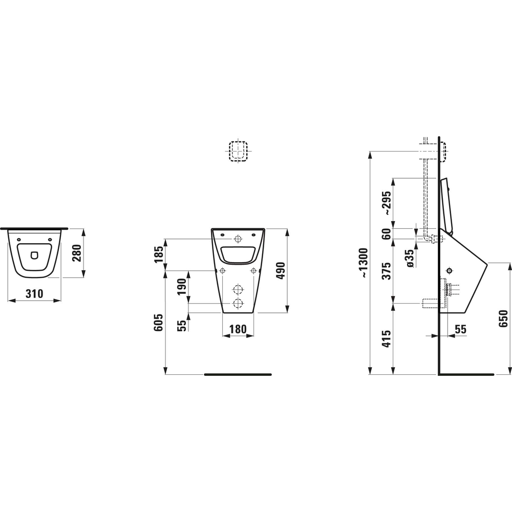 Laufen Absaug-Urinal VILA we, o Fl., Zu-/Abl. verdeckt, für Deckel-H8411410000001