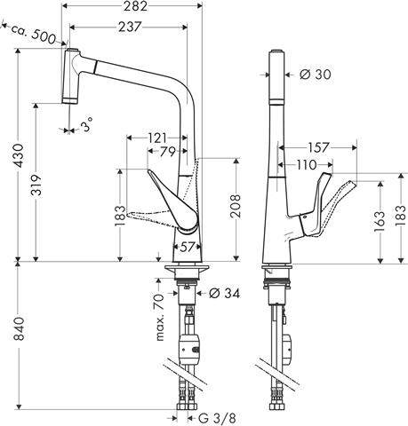 hansgrohe Metris M71 Einhebel-Küchenmischer 320, Ausziehbrause, 2jet chrom, schwenkbarer Auslauf, he-14820000