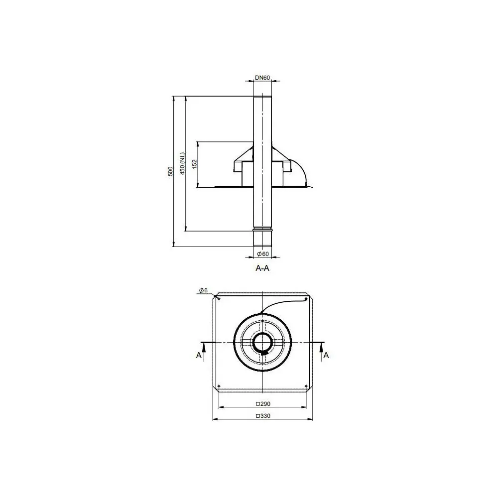 ATEC Mündungs-Set PolyTop DN 60, 330 x 330 mm, Edelstahl-00342