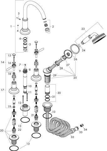 hansgrohe Fertigmontageset Axor Montreux DN 15, chrom, 4-Loch-Armatur, Fliesenrandmontage, Hebelgrif-16554000