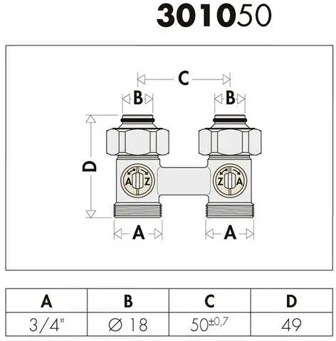 Caleffi Zweirohr-Hahnblock Durchgang, Heizkörperanschluss 3/4" IG -301053