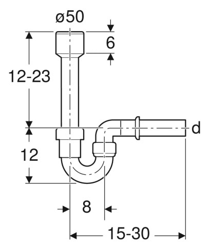 Geberit Rohrbogengeruchsverschluss für Ausgussbecken, mit Wandrosette, Abgang horizontal: d=50mm, we-152701111