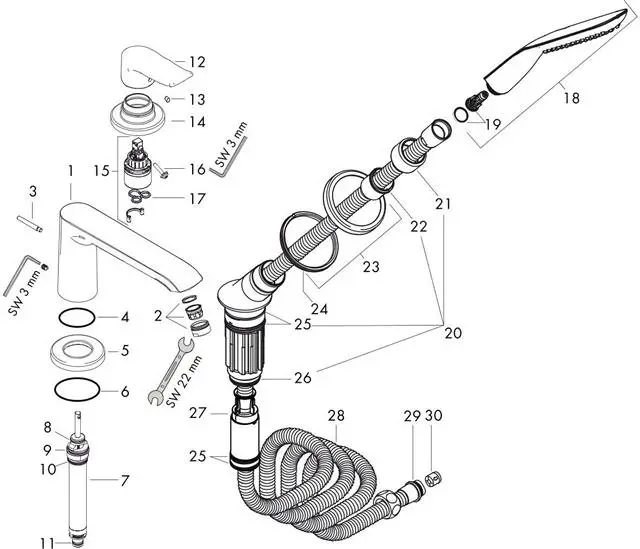 Hansgrohe Fertigmontageset Metris 3-Loch-Wannenrand-Einhebelmischer, chrom-31190000