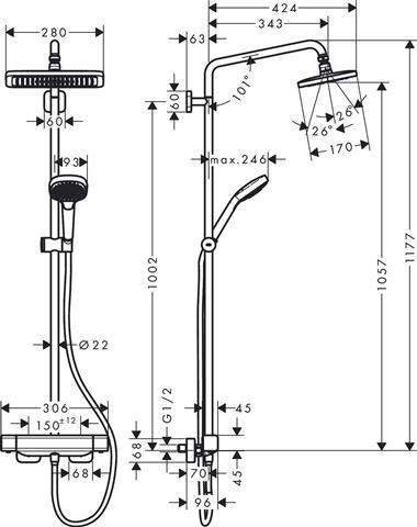 Hansgrohe Showerpipe Croma E 280 1jet, chrom-27630000