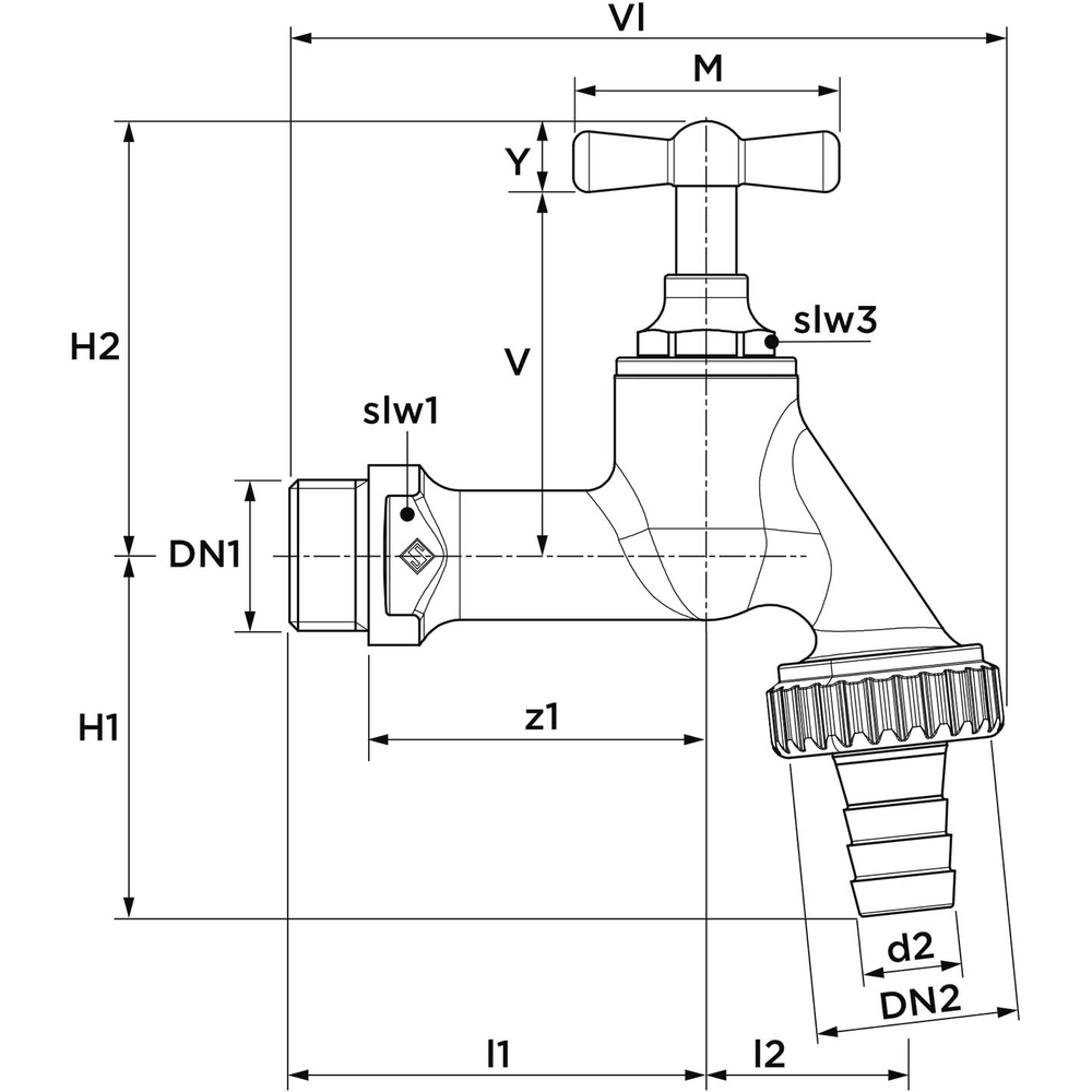 Auslaufventil, Messing, m. Knebelgriff m. Schlauchverschr., pol. verchr., 3/4", -00104