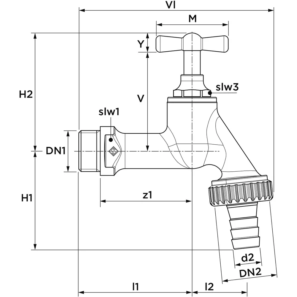 Auslaufventil, Messing, m. Knebelgriff m. Schlauchverschr., pol. verchr., 3/4", -00104