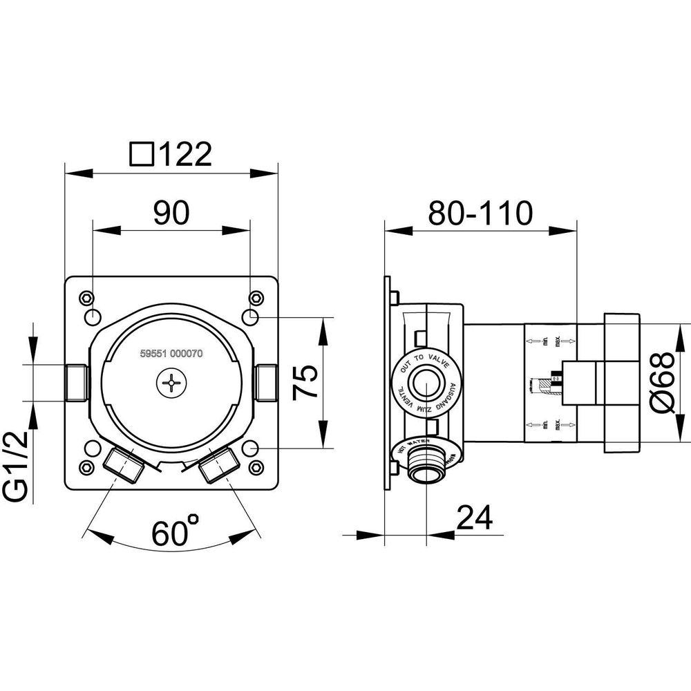 KEUCO Grundkörper IXMO Einbautiefe 80-110mm, für UP-Brause-Einhebelmischer-59551000070