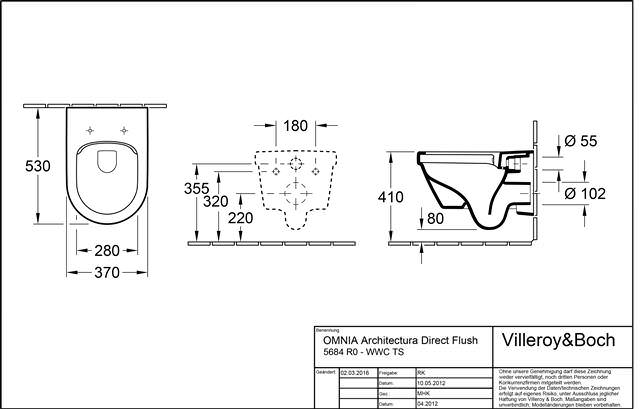 V&B Combi-Pack-Wand-Tiefspüler Architectura spülrandlos, mit WC-Sitz, weiß-5684HR01