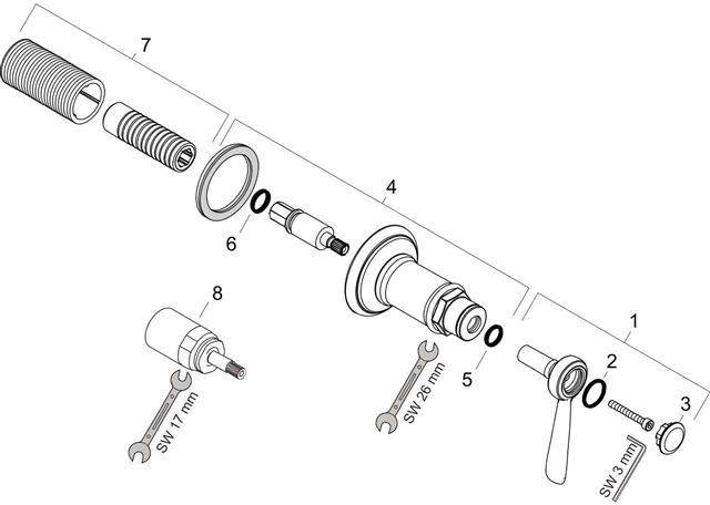 hansgrohe Fertigmontageset Axor Montreux UP-Absperrventil, Hebelgriff, DN 15/DN 20, chrom-16872000